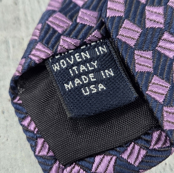 Brooks Brothers | Navy Blue & Purple Square Box Print Silk Tie - Picture 4 of 4